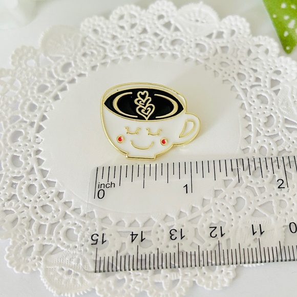 Smiling Cappuccino Cup Coffee Enamel and Metal Pin - Picture 2 of 4